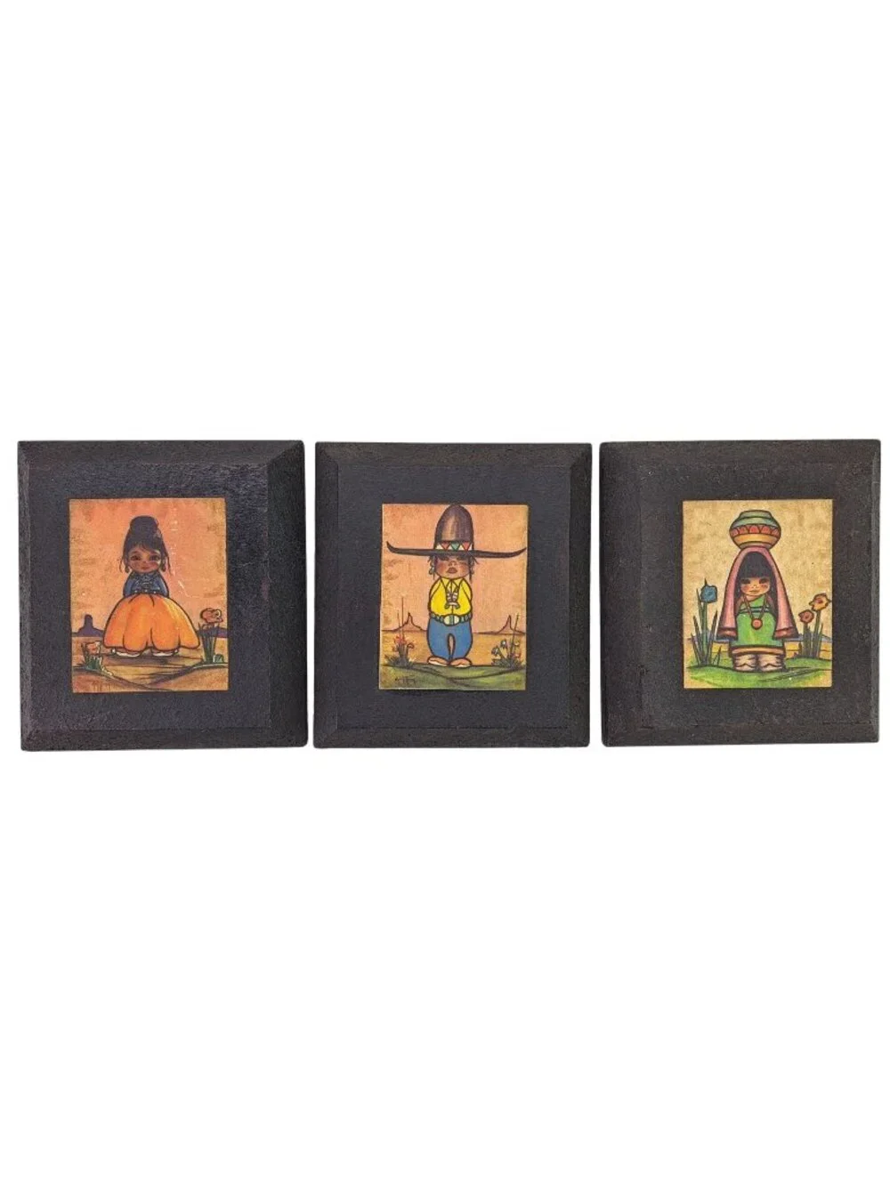 3 Vintage Southwest Navajo Hopi Children Oodie Wood Plaques Gerda Christoffersen